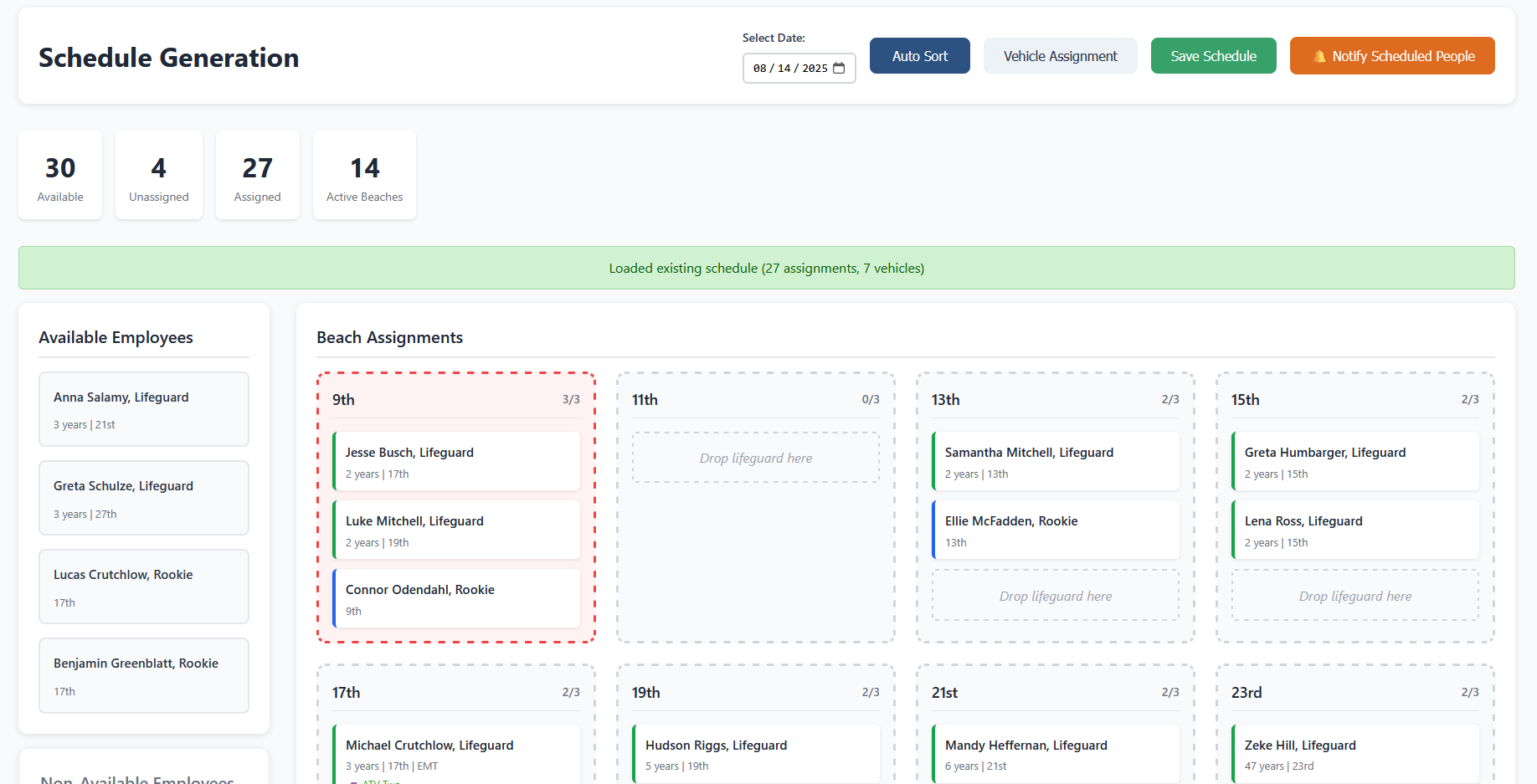 Schedule Generation with Auto Sort